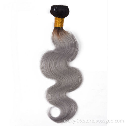 10A Grade Raw Indian Hair Ombre 1b/grey Color Remy Human Hair Bundles With Closure